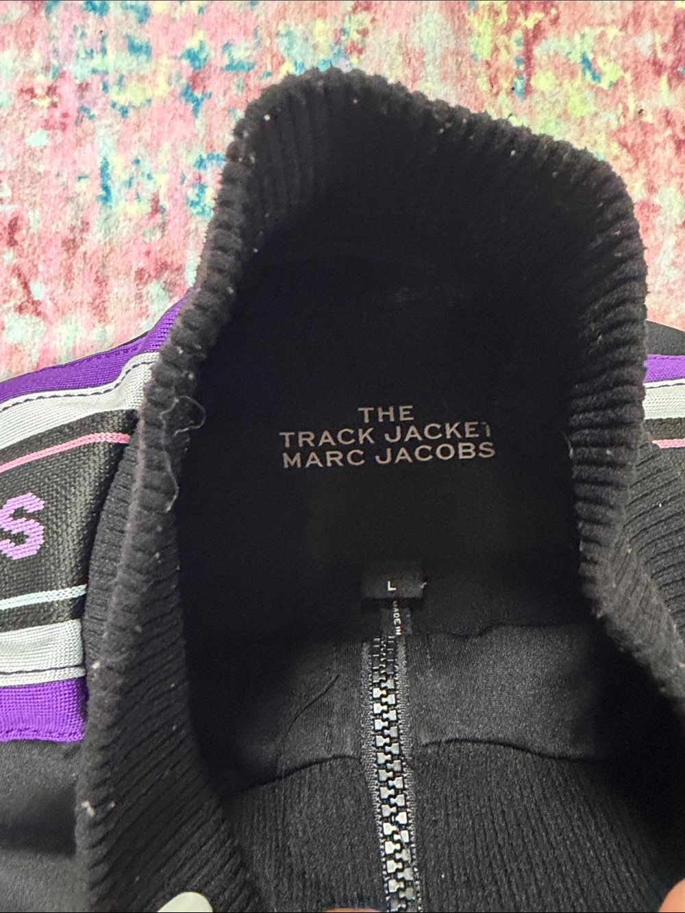 Marc Jacobs Black Track Jacket with Purple Stripe Accents - Picture 2 of 6